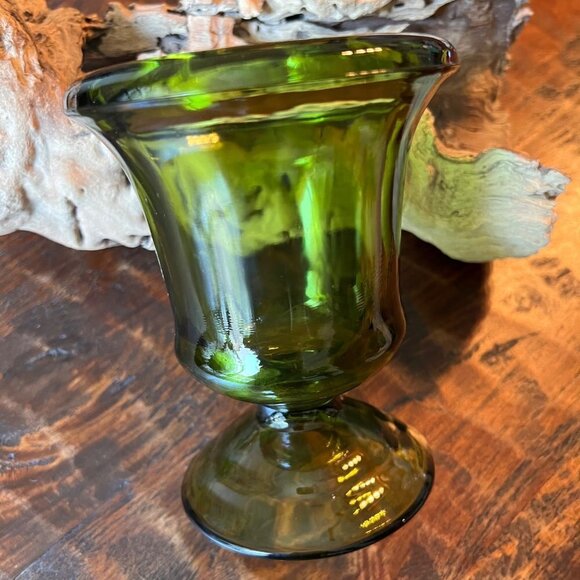 Vintage 70’s Olive Green Pedestal Vase - Picture 1 of 8